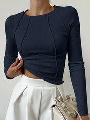 Elara | Elegant Ribbed Top With Seam Accents Navy Blue (Almost sold out) Women's tops