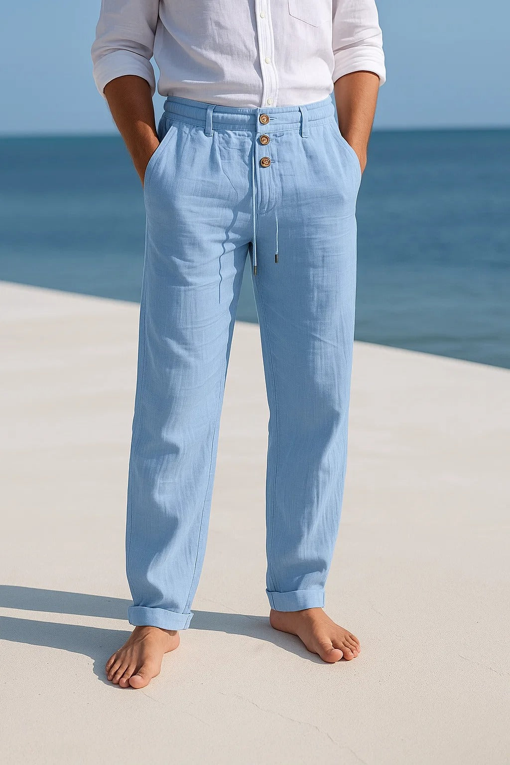 Edward | Premium Linen Trousers Light Blue Men Trousers