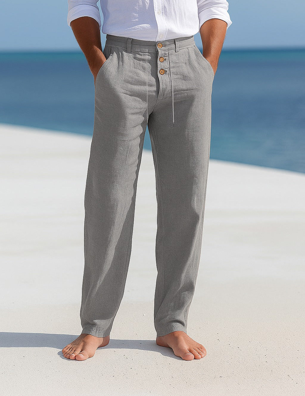 Edward | Premium Linen Trousers Grey Men Trousers