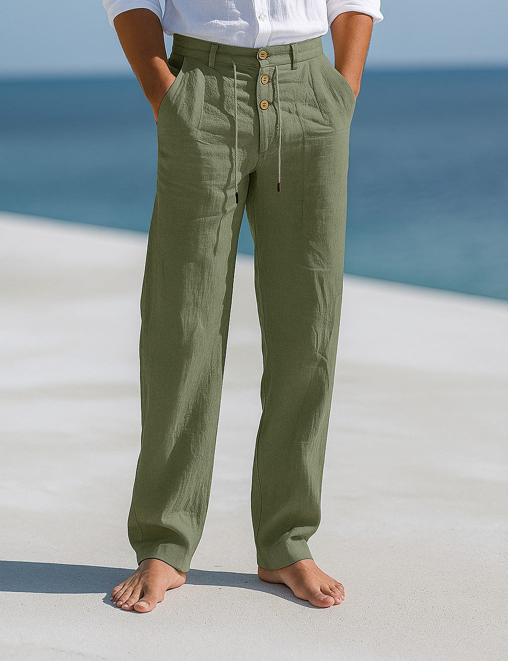Edward | Premium Linen Trousers Army Green Men Trousers
