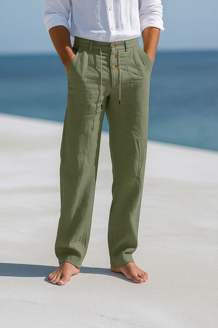Edward | Premium Linen Trousers Army Green Men Trousers