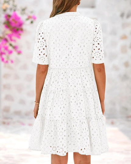 Amberly™ | Women's V Neck Short Sleeve Hollow Out Mini Dress Dress