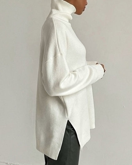 Elegant Split-Hem Turtleneck Sweater Sweater