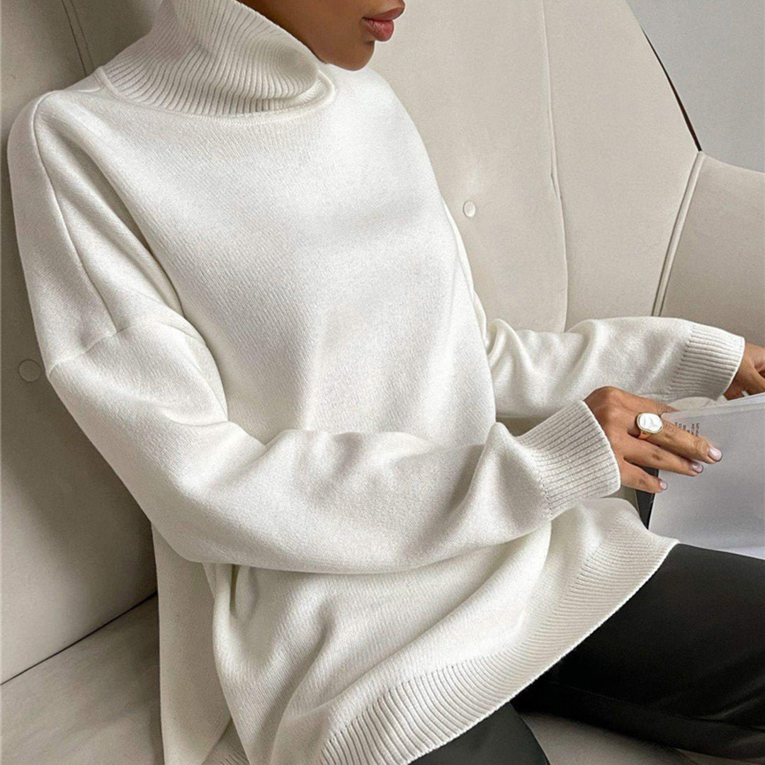 Elegant Split-Hem Turtleneck Sweater Sweater