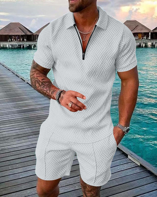 Men's Zip Polo Set White Shirts & Tops