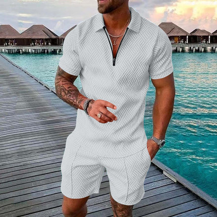 Men's Zip Polo Set White Shirts & Tops