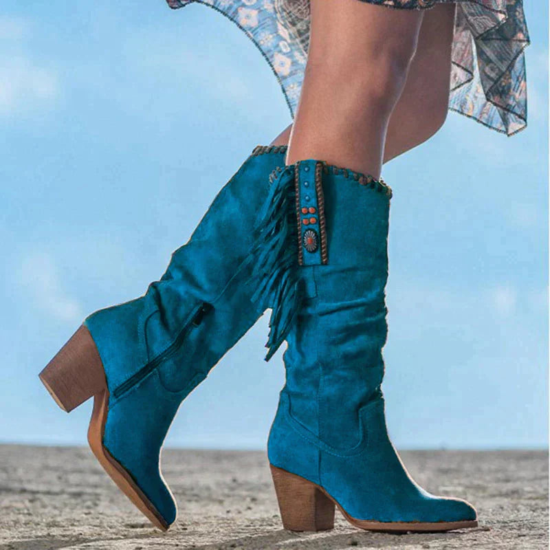 Leonie I Wild West Suede Leather Boots Blue Boots