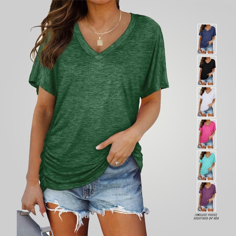 Women's Casual Short Sleeve V Neck Dolman Top with Side Shirring for Comfort Women's Tops