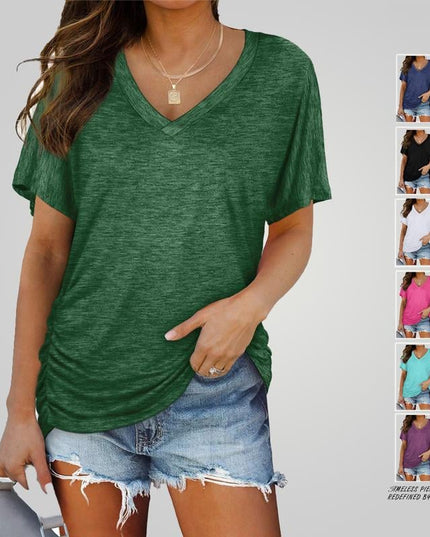Women's Casual Short Sleeve V Neck Dolman Top with Side Shirring for Comfort Women's Tops