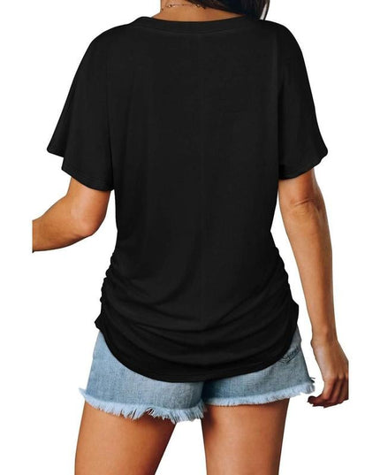 Women's Casual Short Sleeve V Neck Dolman Top with Side Shirring for Comfort Women's Tops