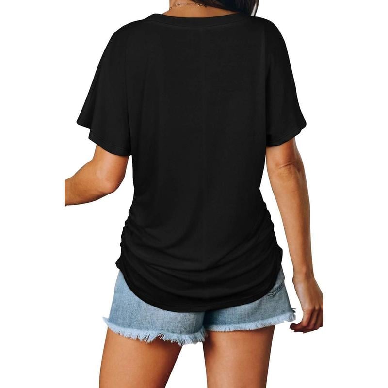Women's Casual Short Sleeve V Neck Dolman Top with Side Shirring for Comfort Women's Tops