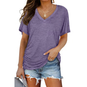 Women's Casual Short Sleeve V Neck Dolman Top with Side Shirring for Comfort Purple Women's Tops