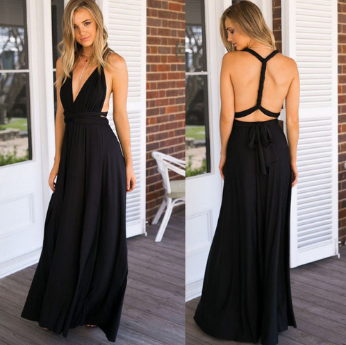 Women's Multiway Maxi Dress Black Dresses