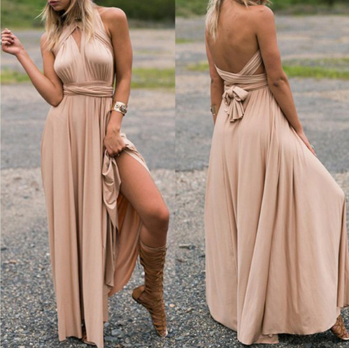 Women's Multiway Maxi Dress Champagne Dresses