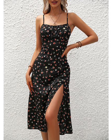 Women's Polka Dot Suspender Maxi Dress Black Dresses