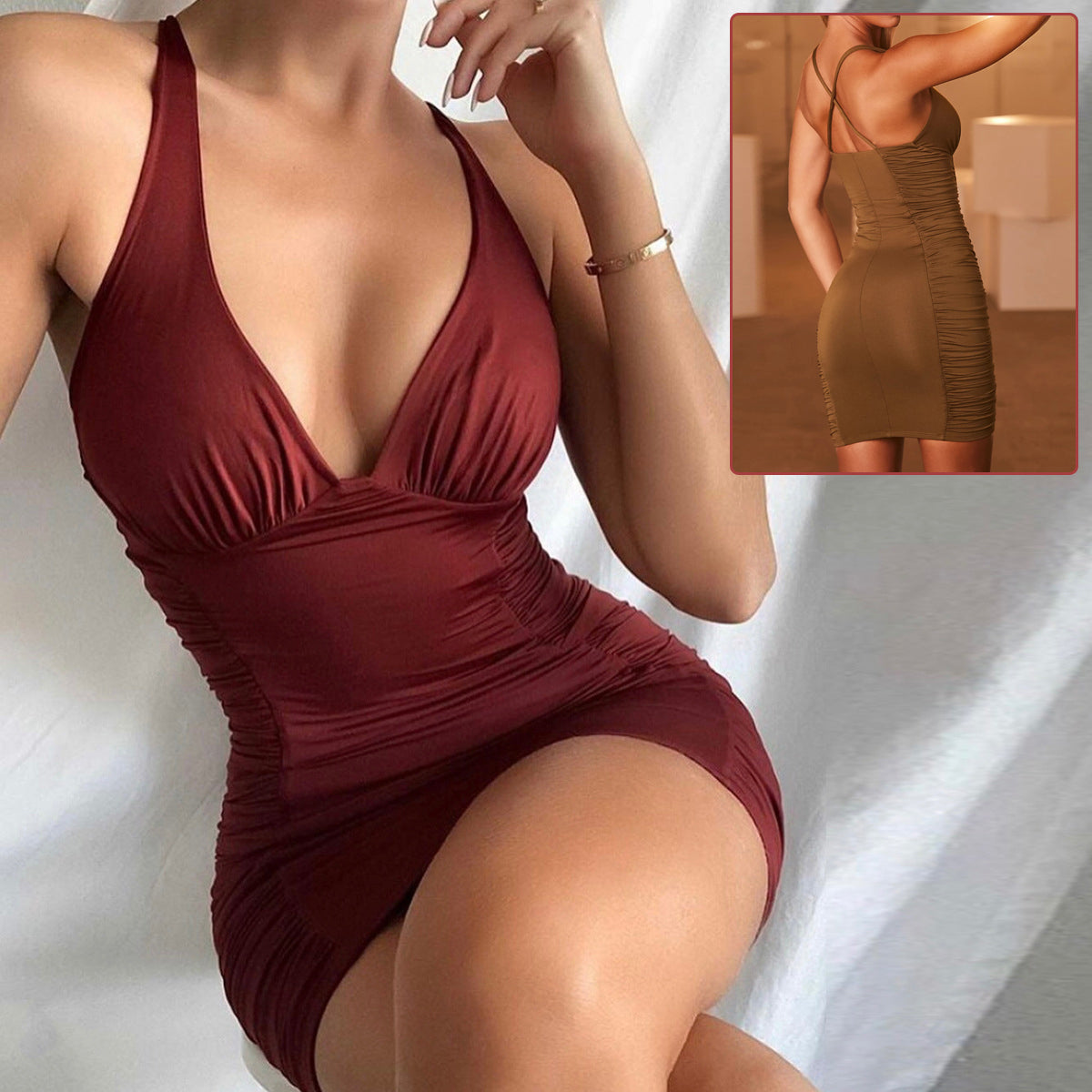 Women's Sexy Deep V-Neck Backless Mini Dress Dresses