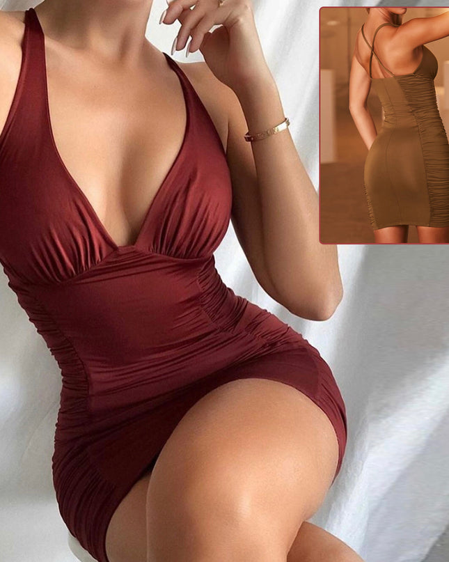 Women's Sexy Deep V-Neck Backless Mini Dress Dresses
