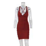 Women's Sexy Deep V-Neck Backless Mini Dress Dresses