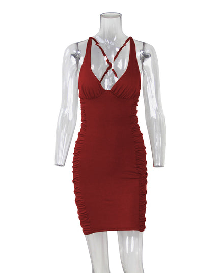 Women's Sexy Deep V-Neck Backless Mini Dress Dresses