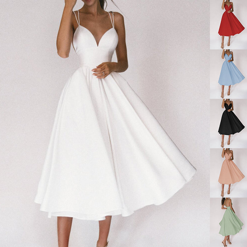 Women's Sexy V-Neck Suspender A-Line Maxi Dress Dresses