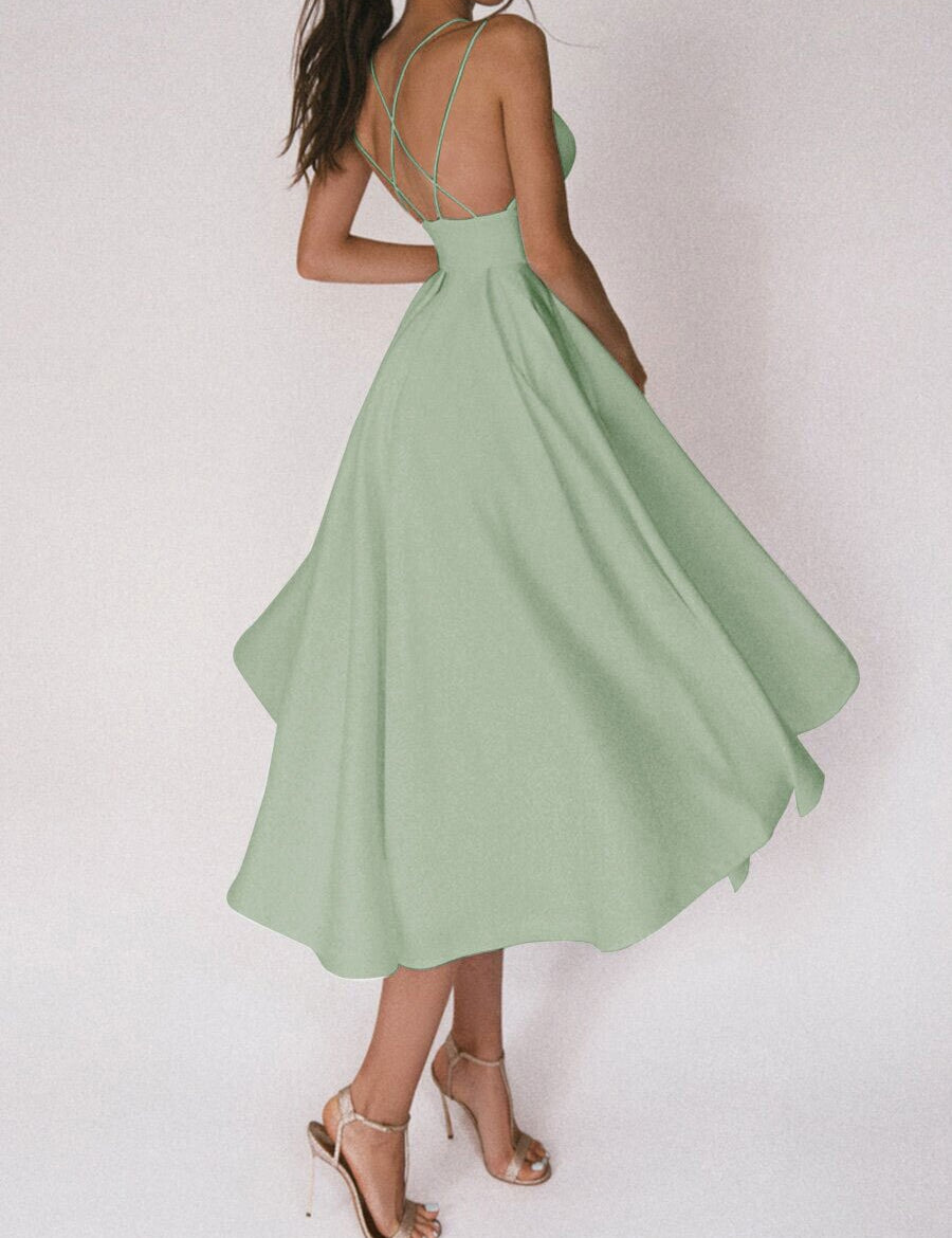 Women's Sexy V-Neck Suspender A-Line Maxi Dress Green Dresses