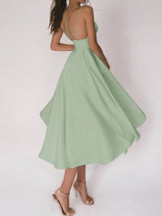 Women's Sexy V-Neck Suspender A-Line Maxi Dress Green Dresses