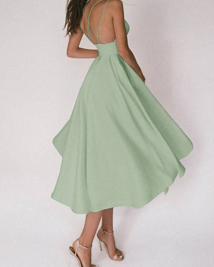 Women's Sexy V-Neck Suspender A-Line Maxi Dress Green Dresses