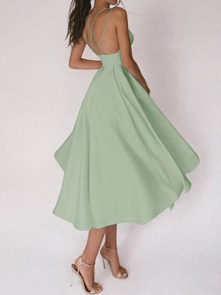 Women's Sexy V-Neck Suspender A-Line Maxi Dress Green Dresses
