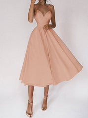 Women's Sexy V-Neck Suspender A-Line Maxi Dress Apricot Dresses