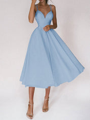 Women's Sexy V-Neck Suspender A-Line Maxi Dress Blue Dresses