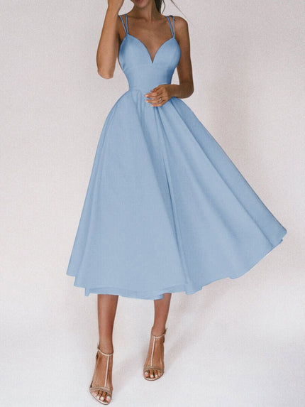 Women's Sexy V-Neck Suspender A-Line Maxi Dress Blue Dresses