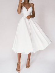 Women's Sexy V-Neck Suspender A-Line Maxi Dress White Dresses