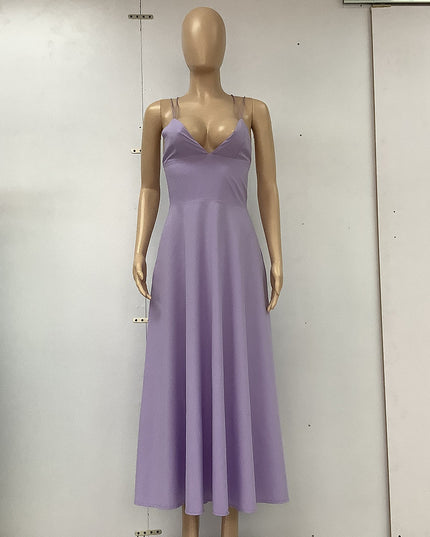 Women's Sexy V-Neck Suspender A-Line Maxi Dress Purple Dresses