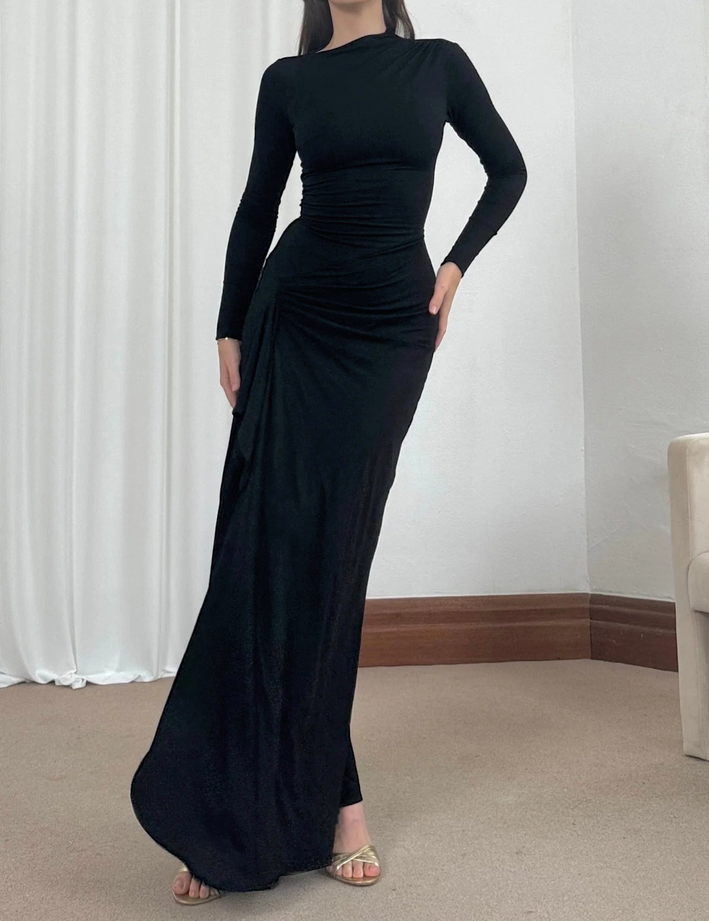 Women's Slim-Fit Asymmetric Long-Sleeve Split Dress Dresses