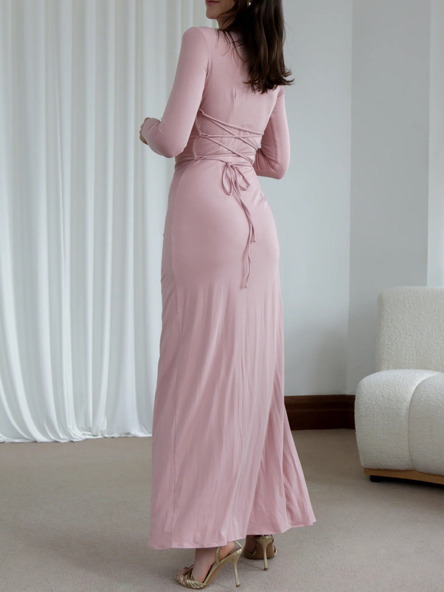 Women's Slim-Fit Asymmetric Long-Sleeve Split Dress Dresses