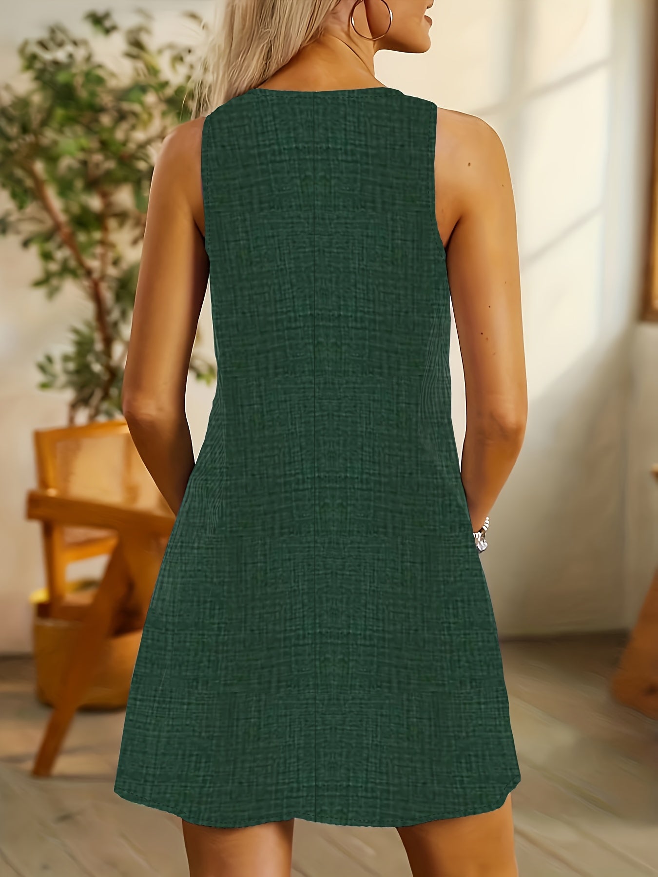 Women's Striped Sleeveless Knee-Length Dress with Pockets Dresses