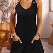 Women's Striped Sleeveless Knee-Length Dress with Pockets Deep Grey Dresses