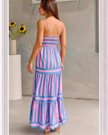 Women's Striped Summer Maxi Dress with Pockets Dresses
