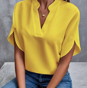 Women's Summer V-Neck Chiffon Blouse Yellow Blouse