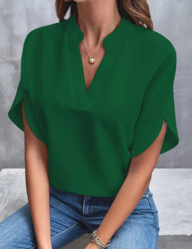 Women's Summer V-Neck Chiffon Blouse Green Blouse