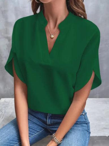Women's Summer V-Neck Chiffon Blouse Green Blouse