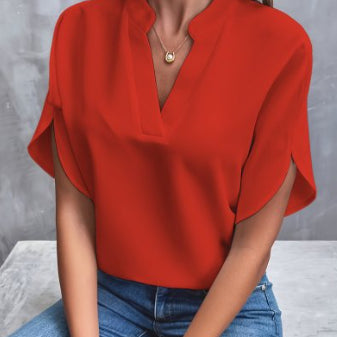 Women's Summer V-Neck Chiffon Blouse Red Blouse