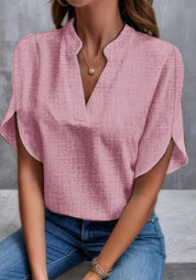 Women's Summer V-Neck Chiffon Blouse Pink Blouse