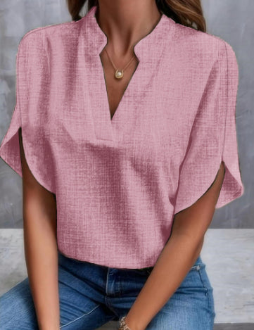 Women's Summer V-Neck Chiffon Blouse Pink Blouse