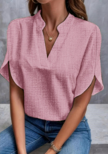 Women's Summer V-Neck Chiffon Blouse Pink Blouse