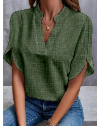 Women's Summer V-Neck Chiffon Blouse Army Green Blouse