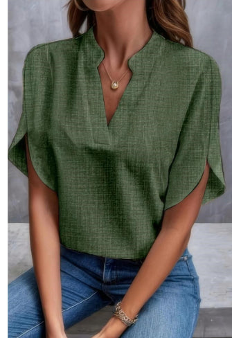 Women's Summer V-Neck Chiffon Blouse Army Green Blouse