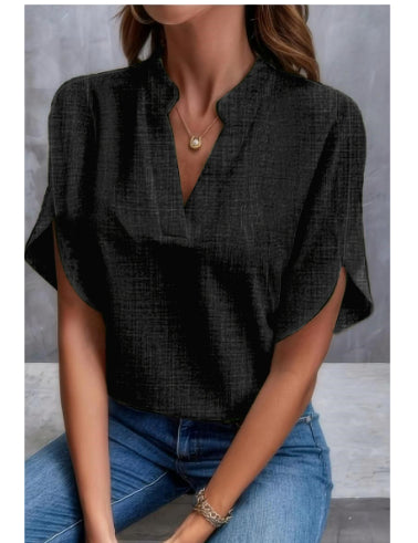 Women's Summer V-Neck Chiffon Blouse Black Blouse