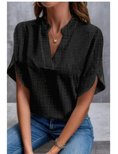 Women's Summer V-Neck Chiffon Blouse Black Blouse