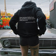 'Dear Person Behind Me' Hoodie Black washed